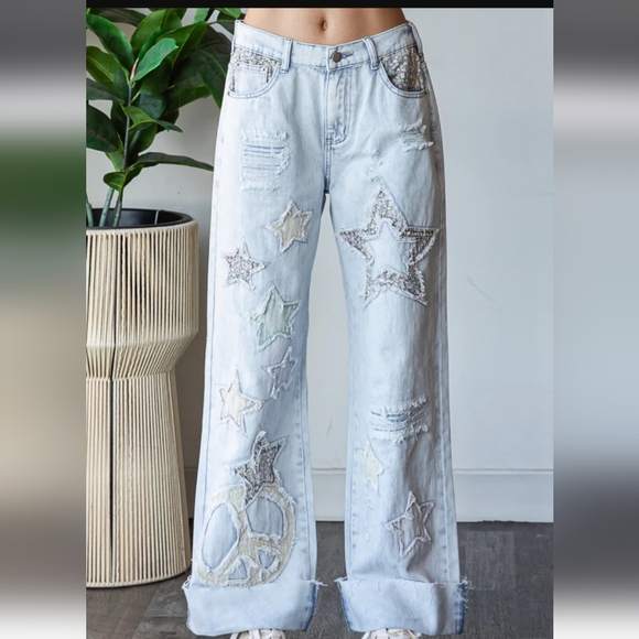 Oli & Hali Denim - Oli & Hali WASHED STAR PATCHWORK DETAIL DENIM JEANS FINAL PRICE!